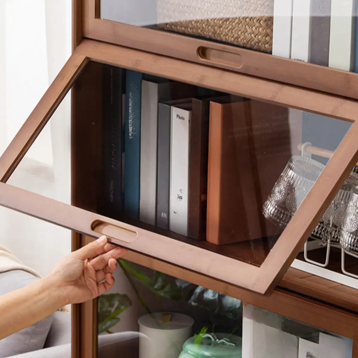 Rectangular Bamboo Kitchen Display Cabinet