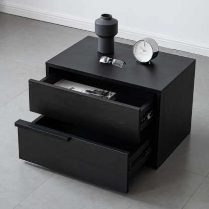 Black Rectangular Large Wood Drawer Nightstand