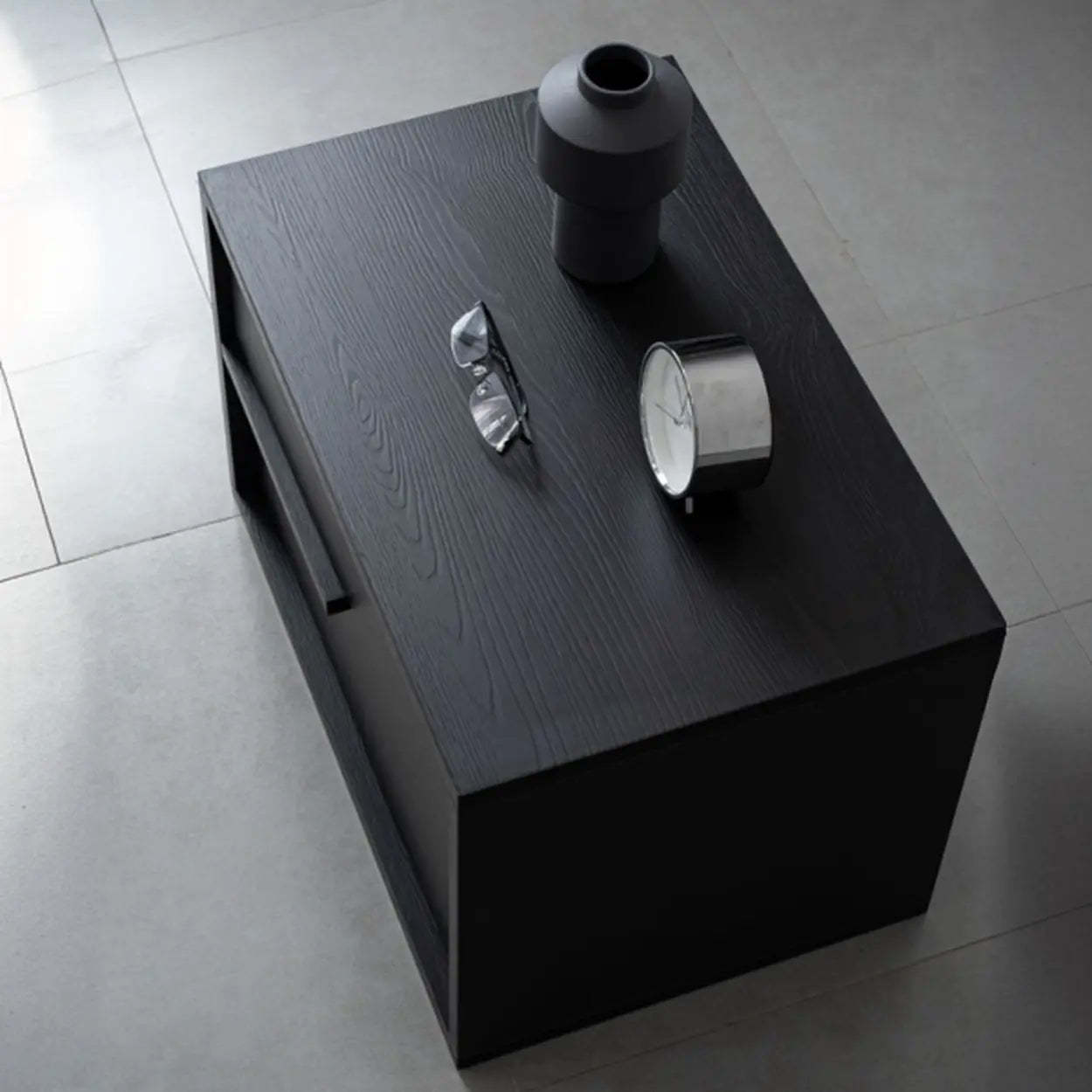 Black Rectangular Large Wood Drawer Nightstand