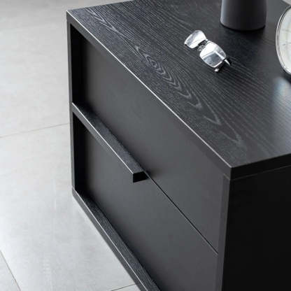 Black Rectangular Large Wood Drawer Nightstand