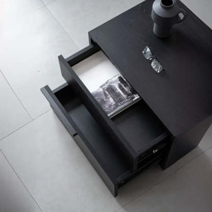 Black Rectangular Large Wood Drawer Nightstand