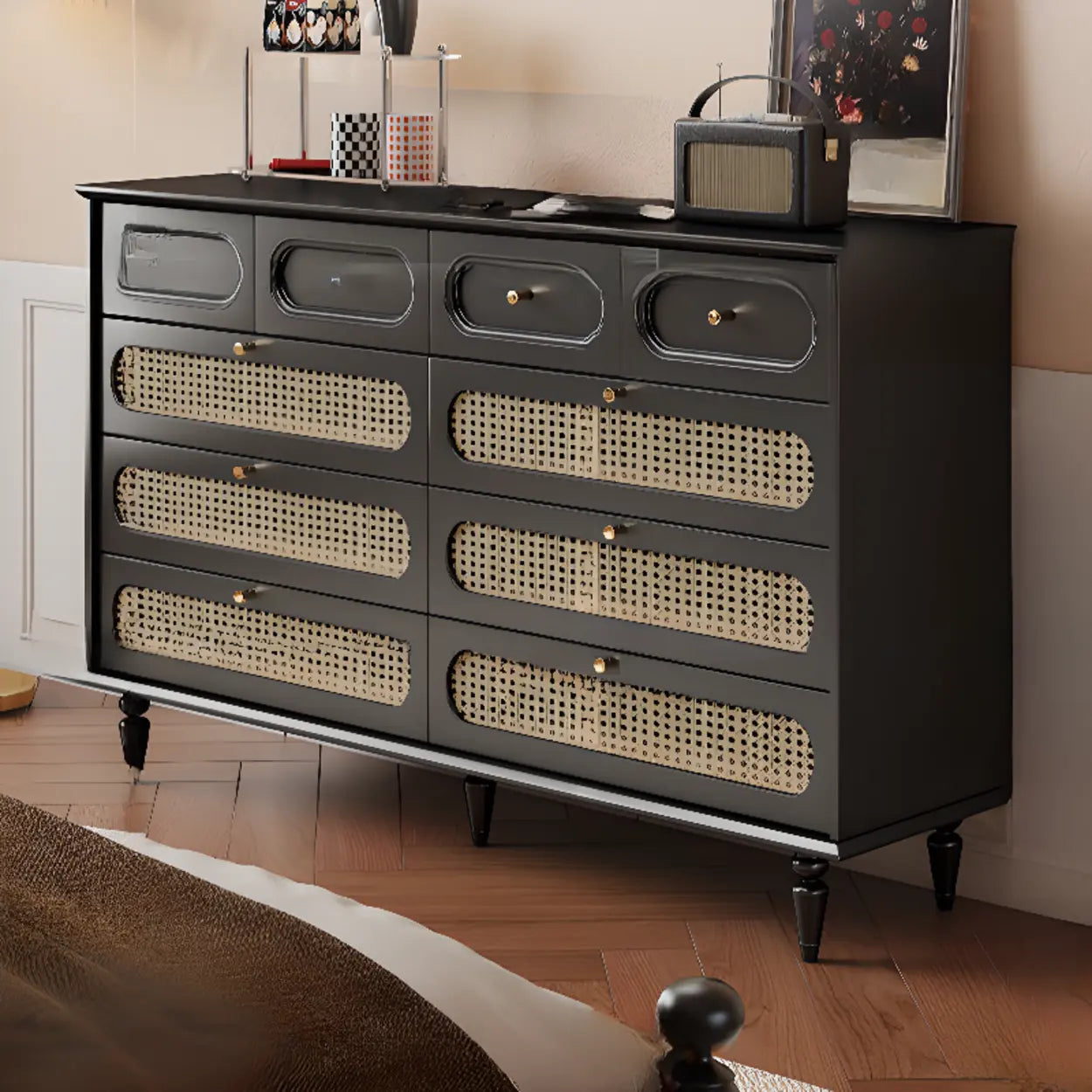 Black Wood Rectangular Double Dresser