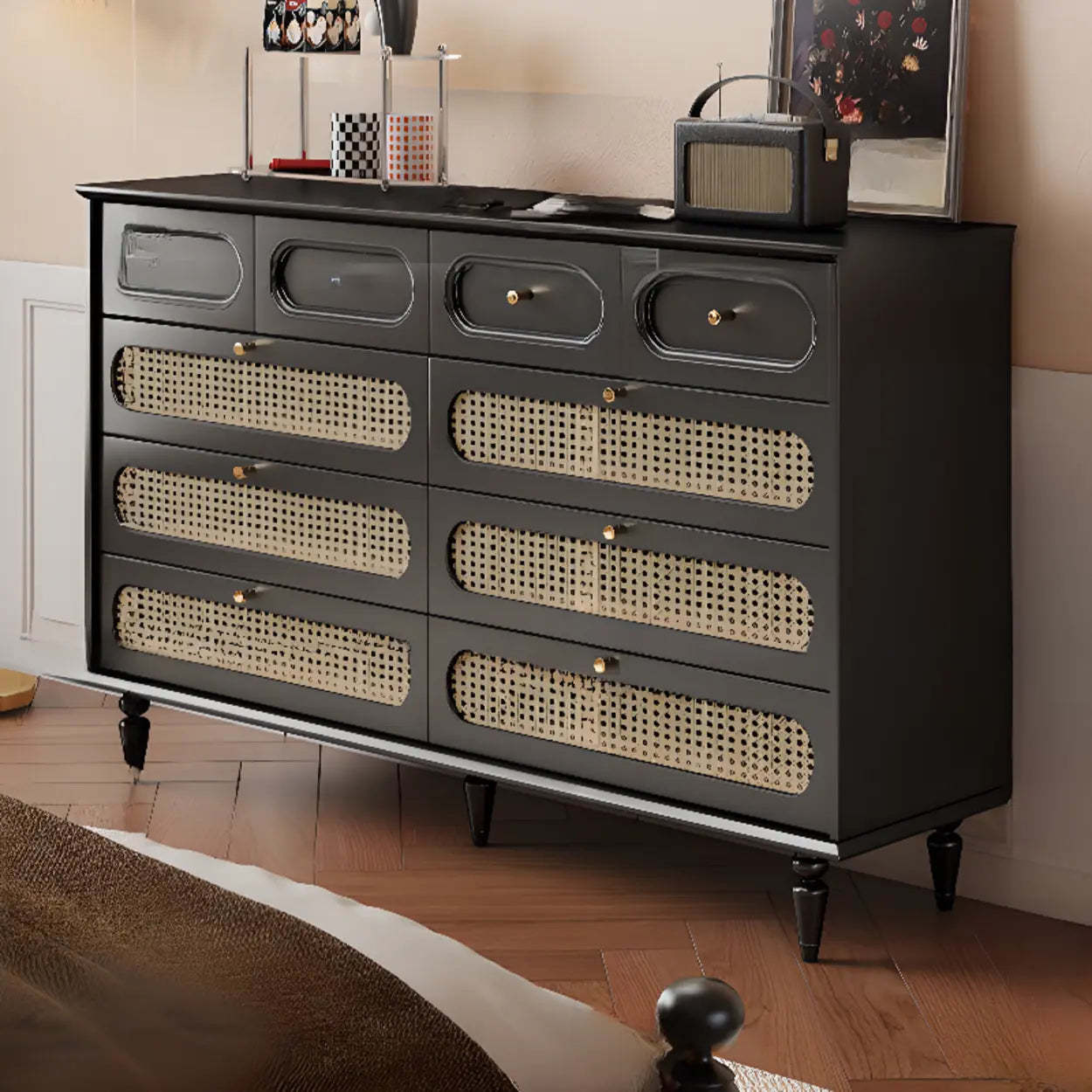 Black Wood Rectangular Double Dresser
