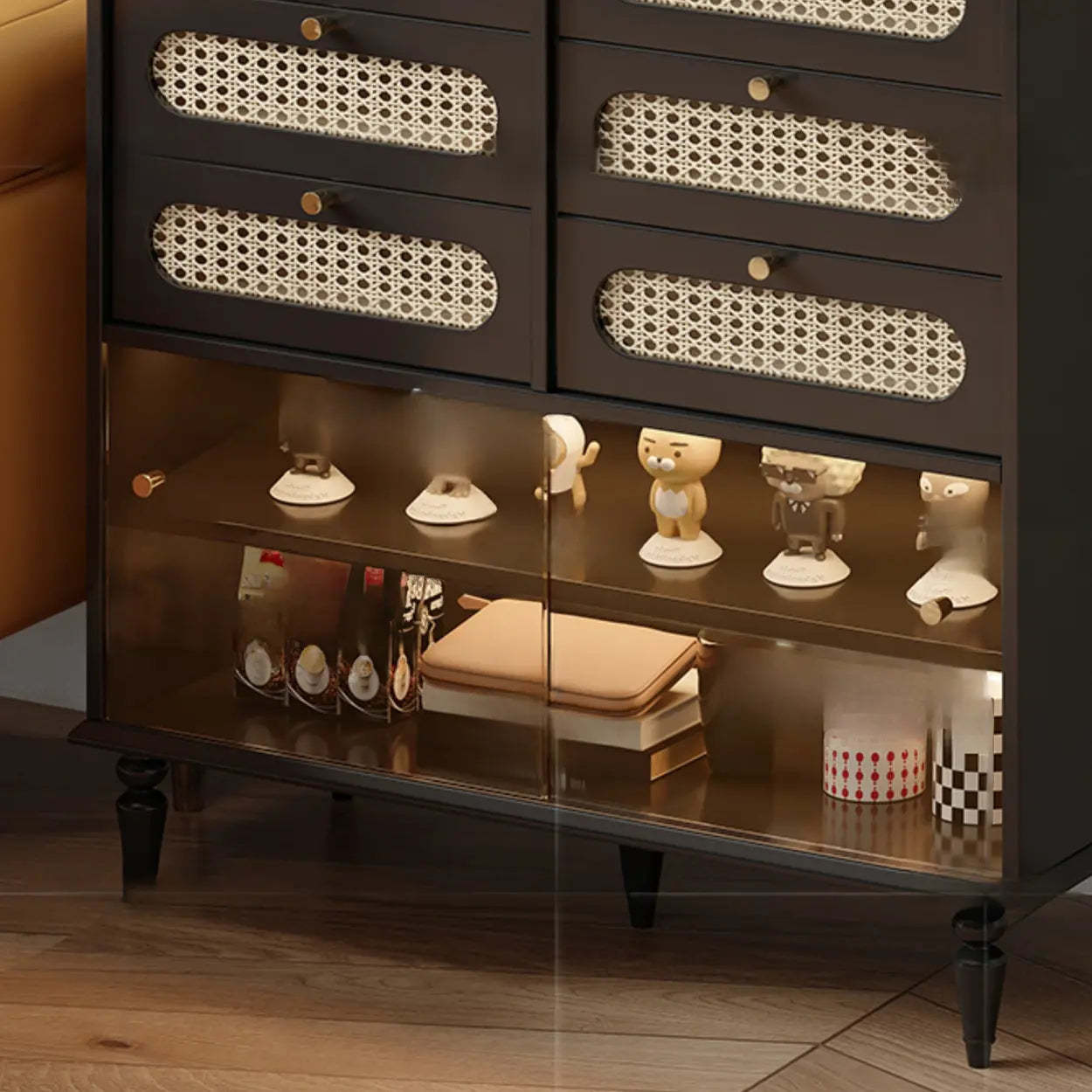 Black Wood Rectangular Double Dresser