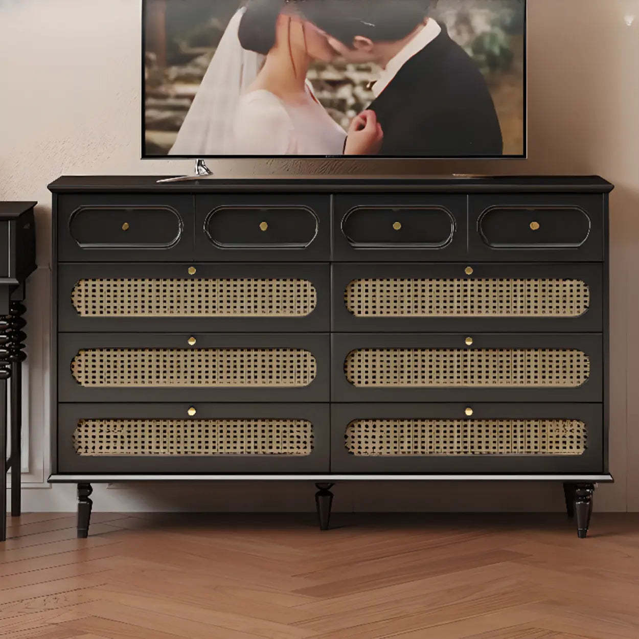 Black Wood Rectangular Double Dresser