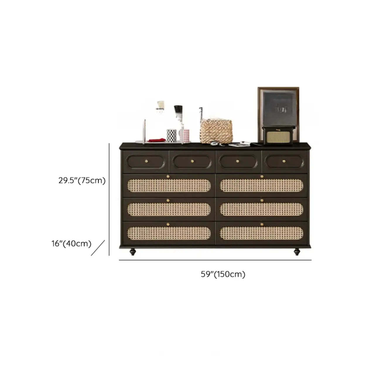 Black Wood Rectangular Double Dresser