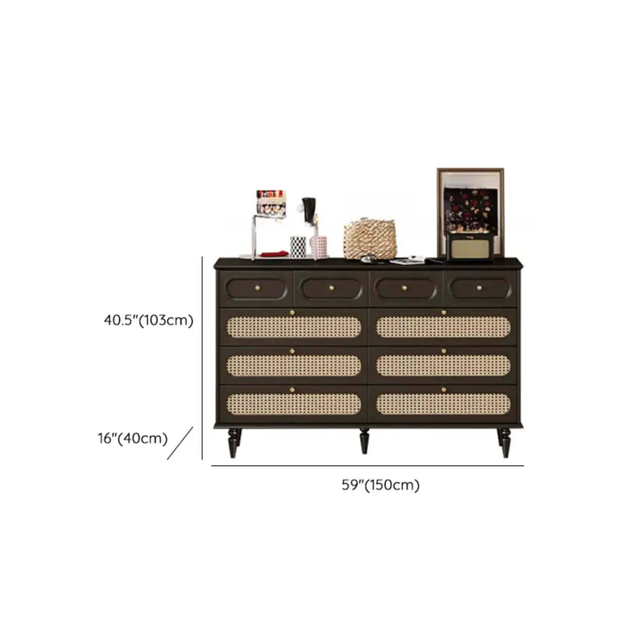 Black Wood Rectangular Double Dresser