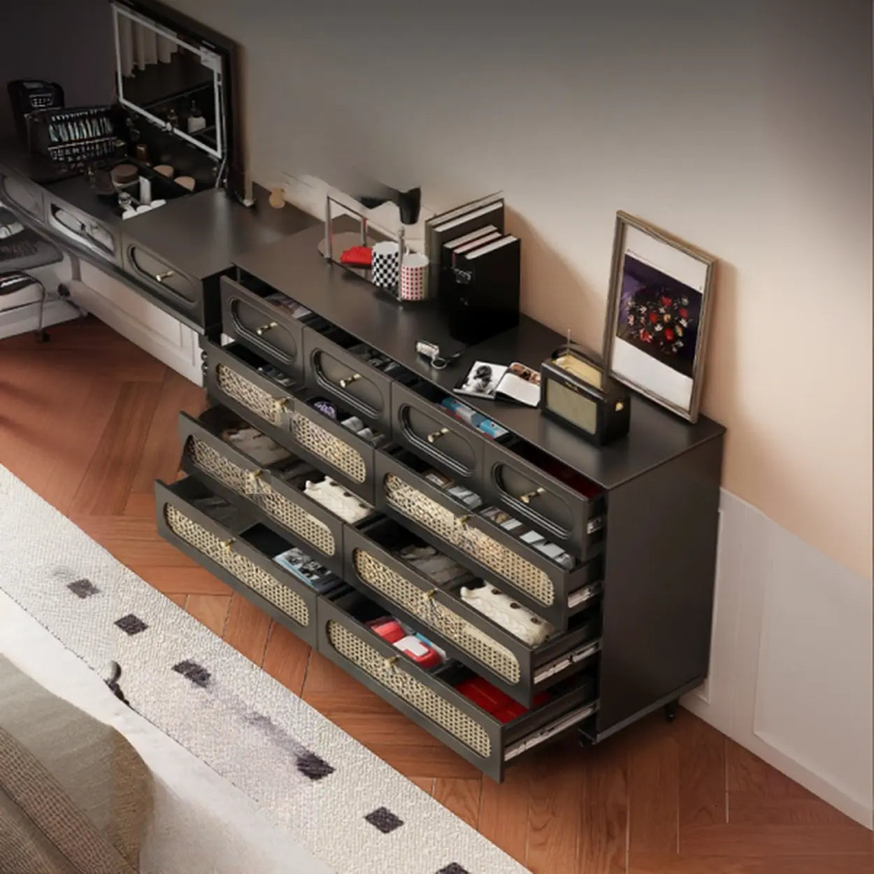 Black Wood Rectangular Double Dresser