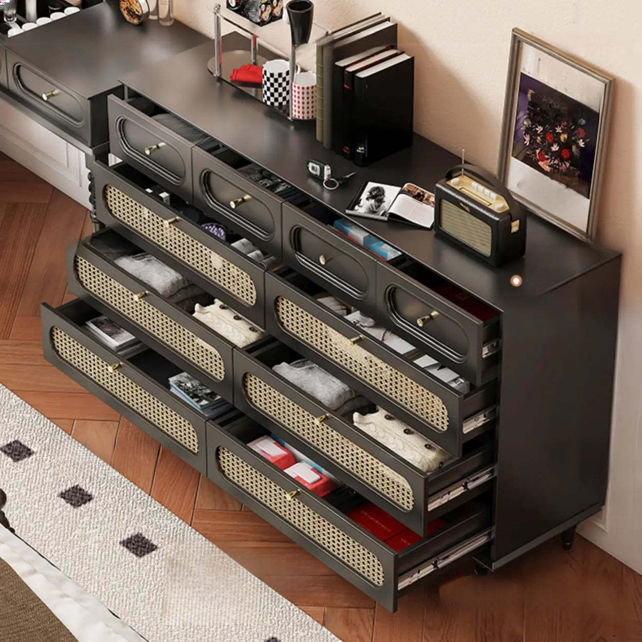 Black Wood Rectangular Double Dresser