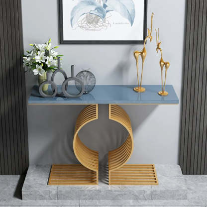 Blue Wood Geometric Entry Console Table — Black