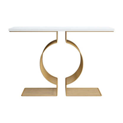 Blue Wood Geometric Entry Console Table — White