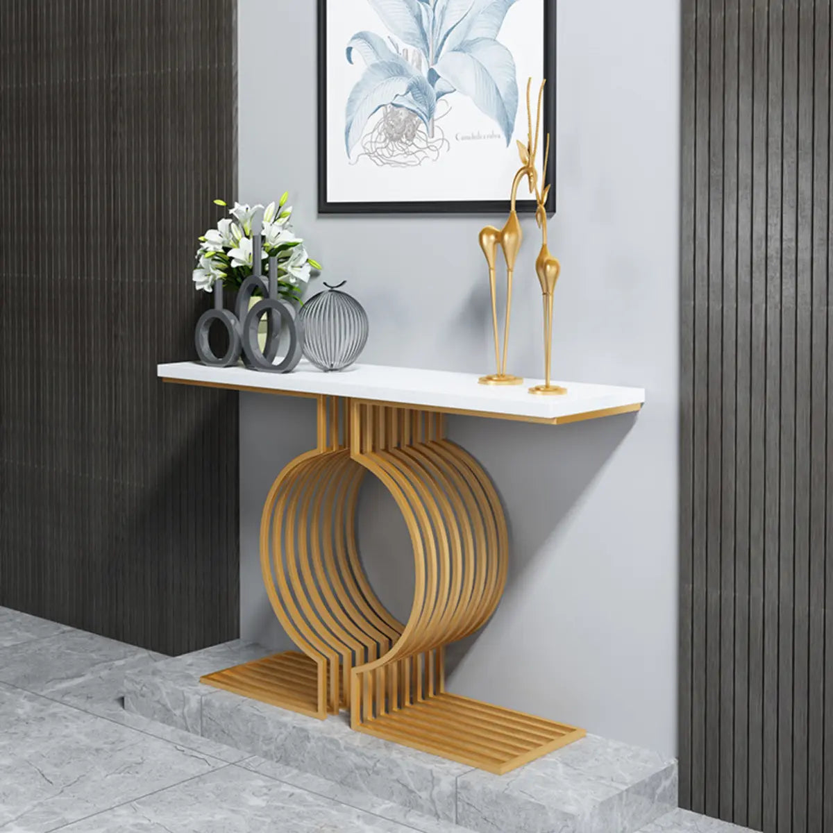 Blue Wood Geometric Entry Console Table — Black