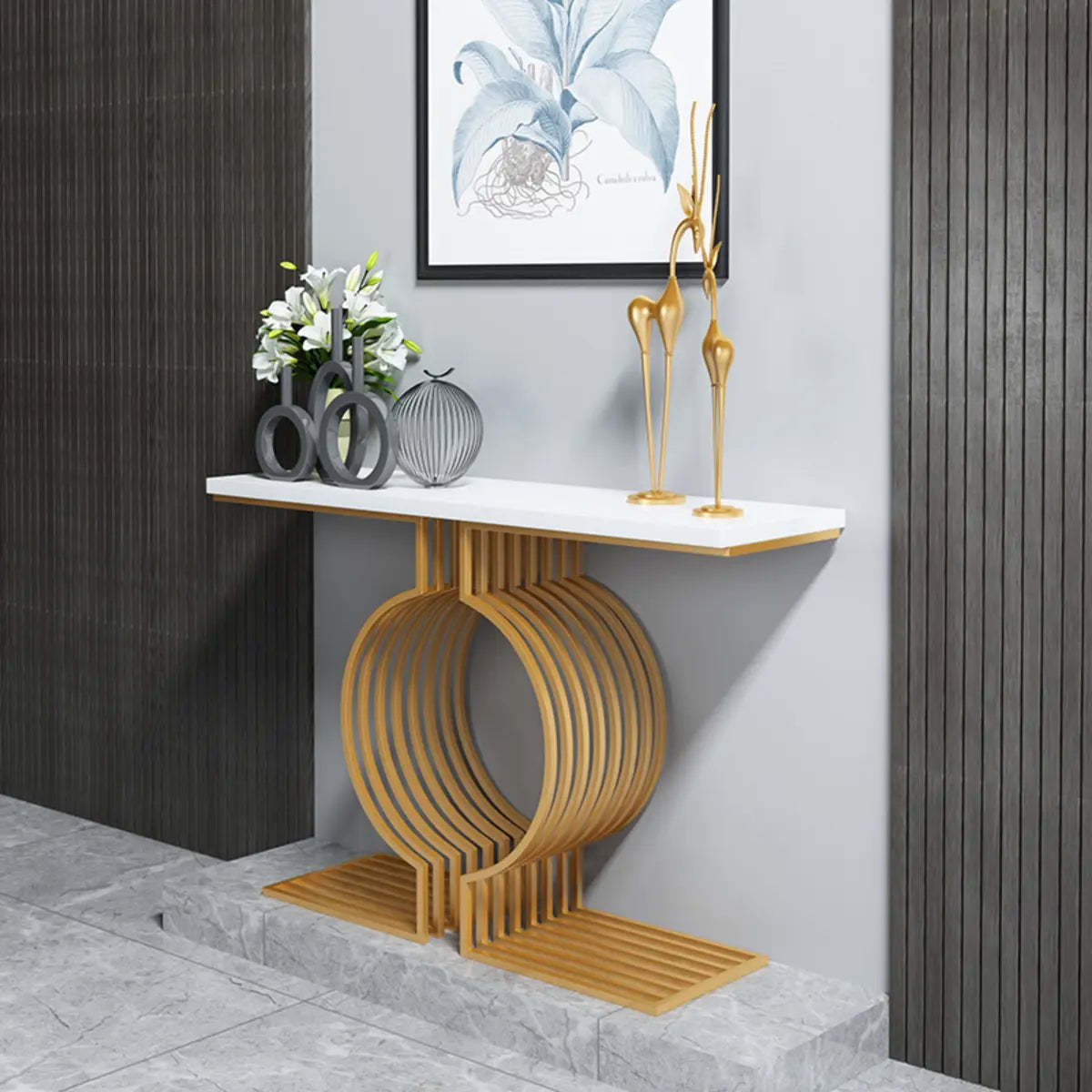 Blue Wood Geometric Entry Console Table — Black