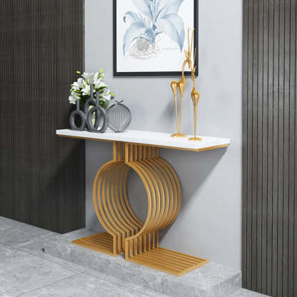 Blue Wood Geometric Entry Console Table — Black