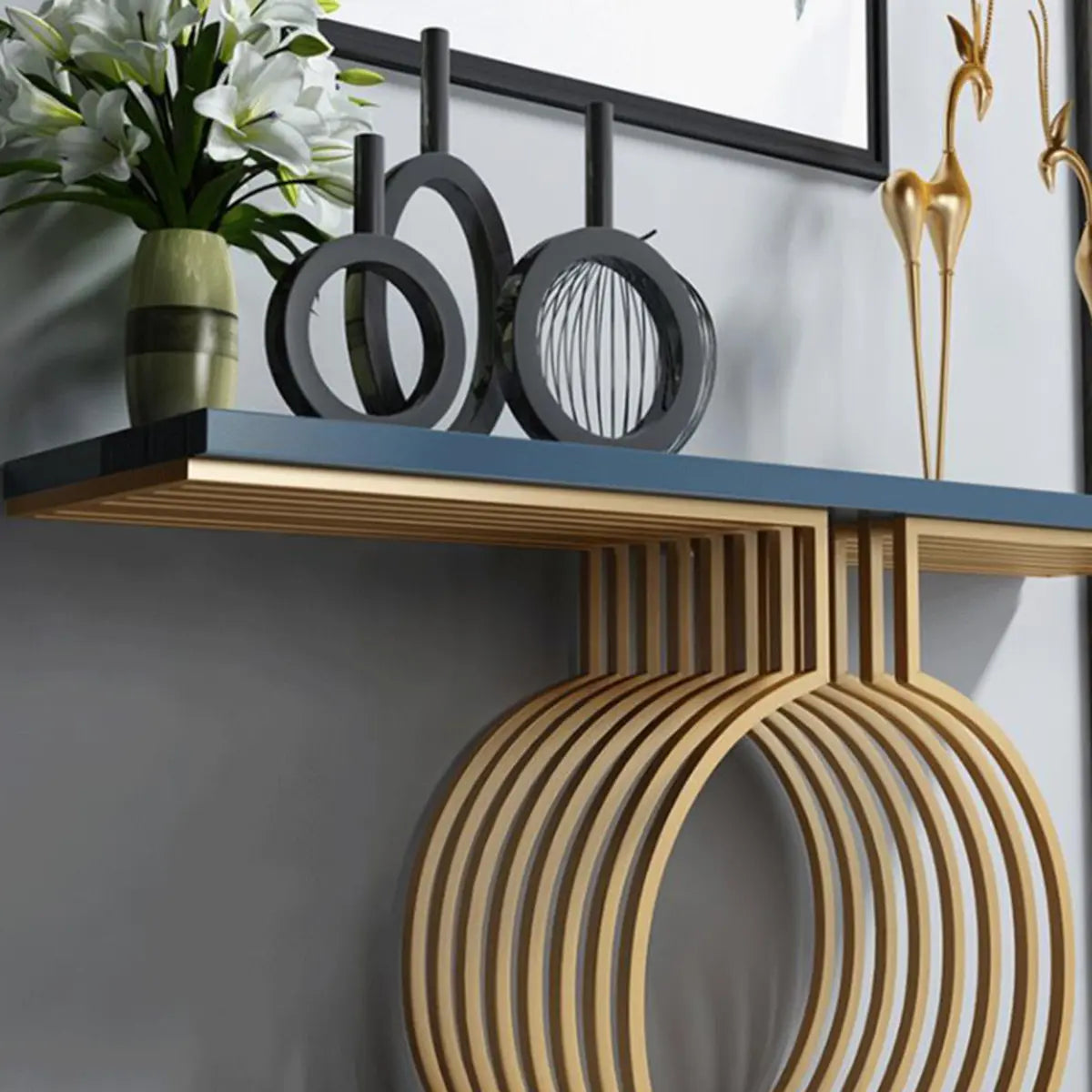 Blue Wood Geometric Entry Console Table — Blue