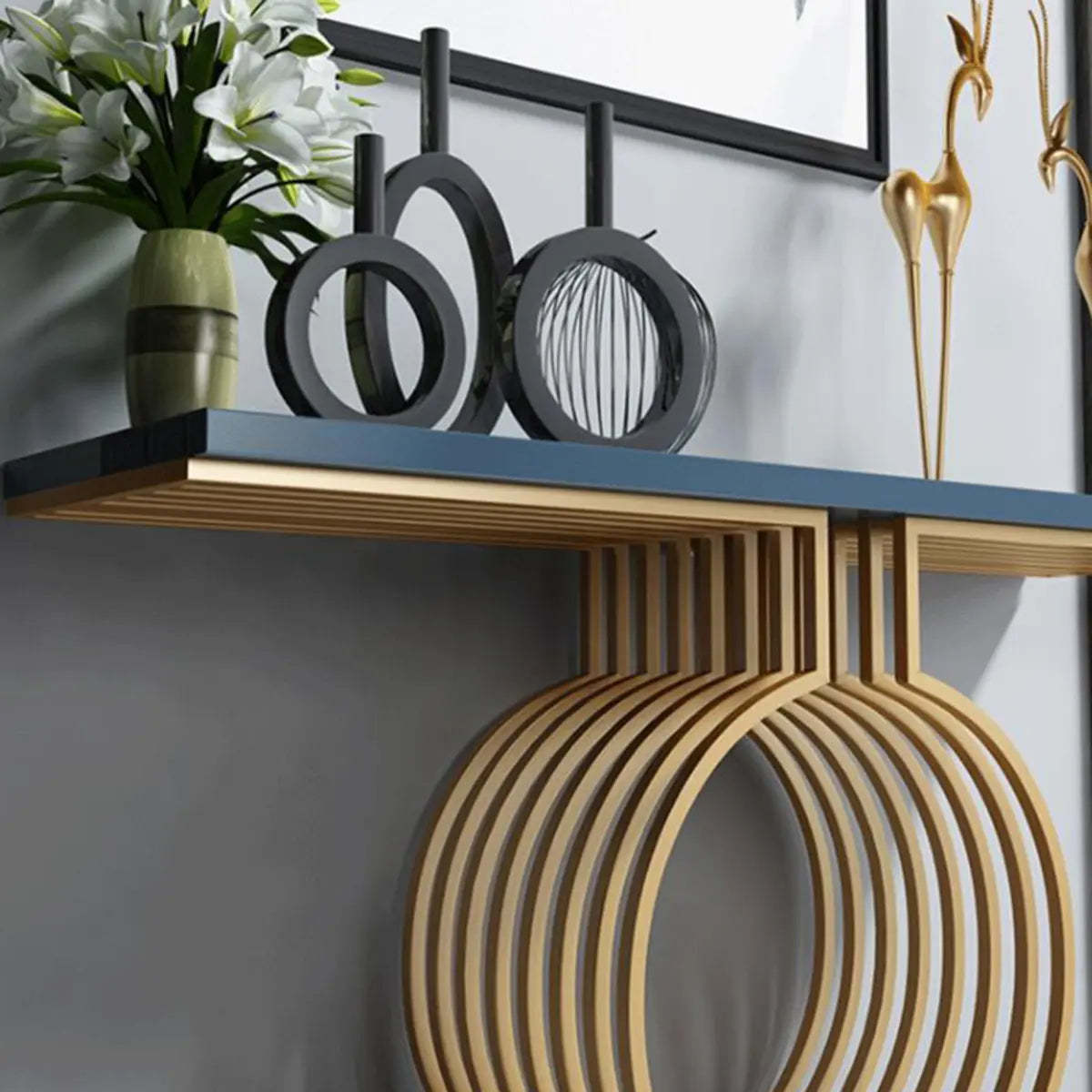 Blue Wood Geometric Entry Console Table — Blue