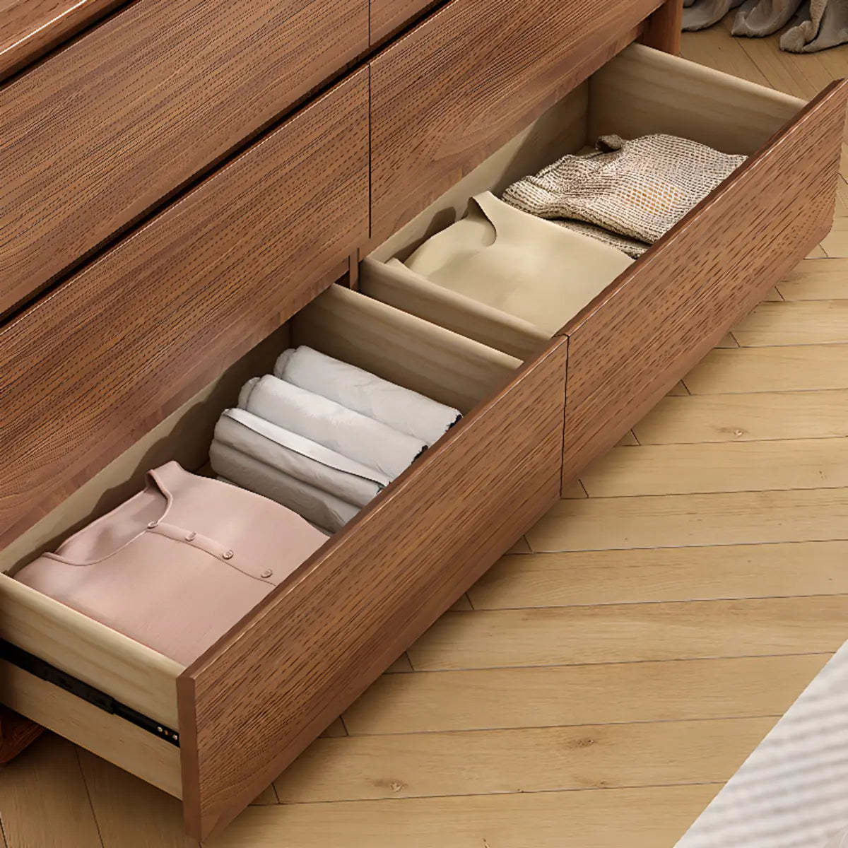 Rectangular Brown Wood Chest with Soft-Close Drawers