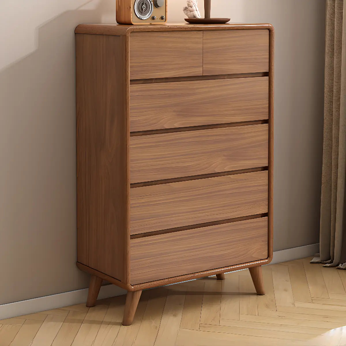 Rectangular Brown Wood Chest with Soft-Close Drawers