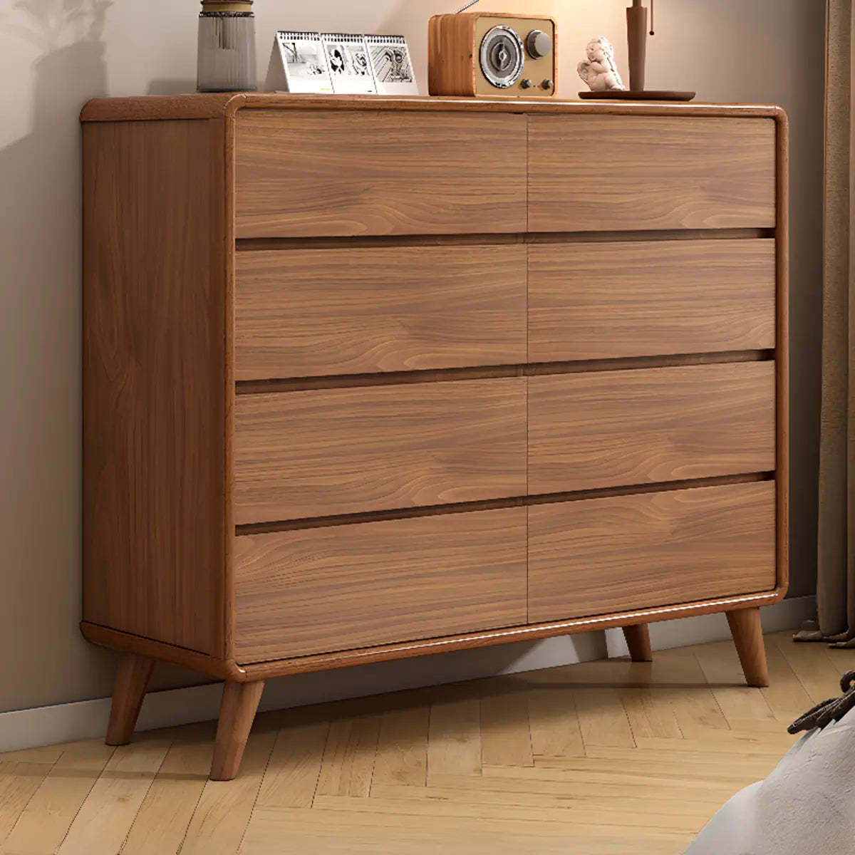 Rectangular Brown Wood Chest with Soft-Close Drawers