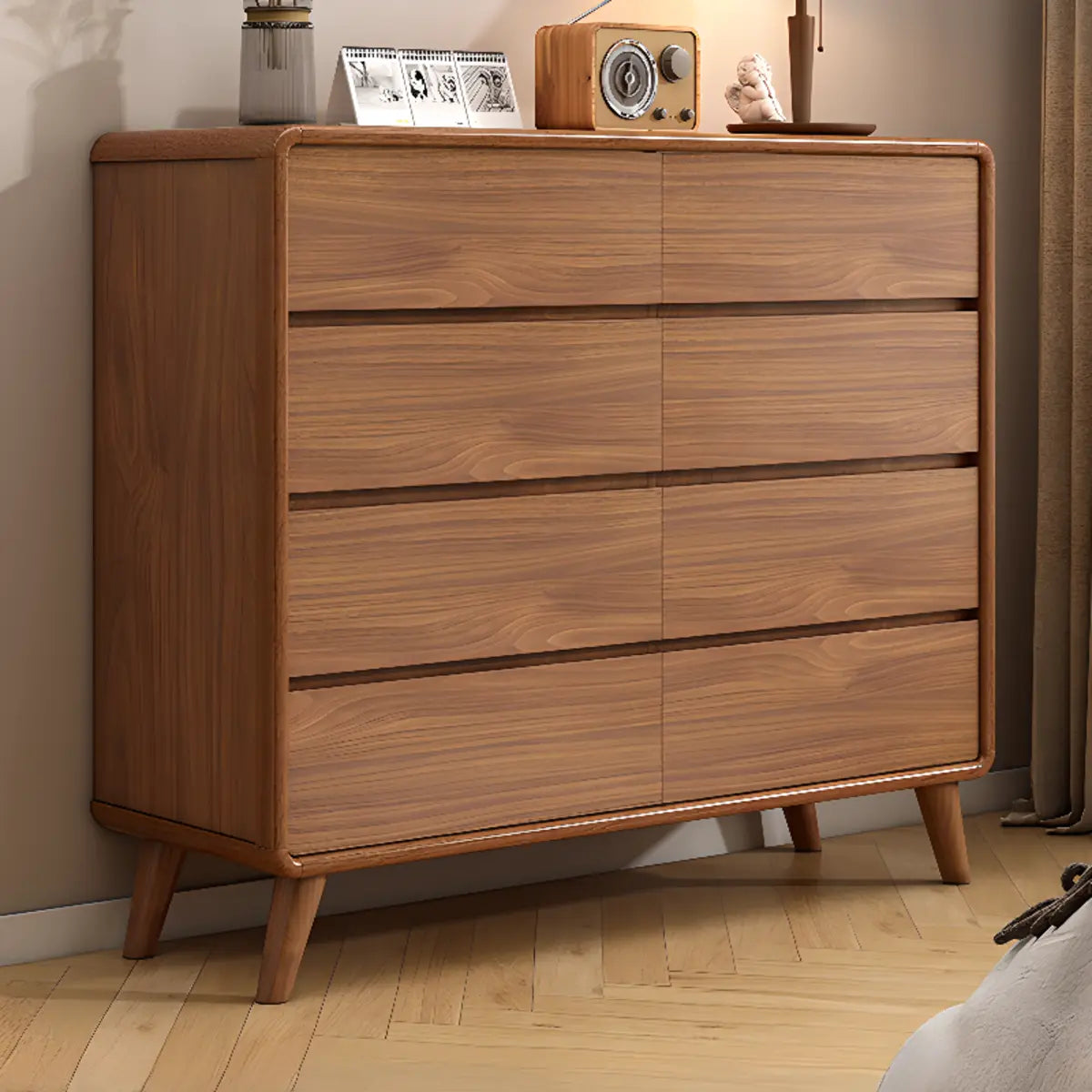 Rectangular Brown Wood Chest with Soft-Close Drawers