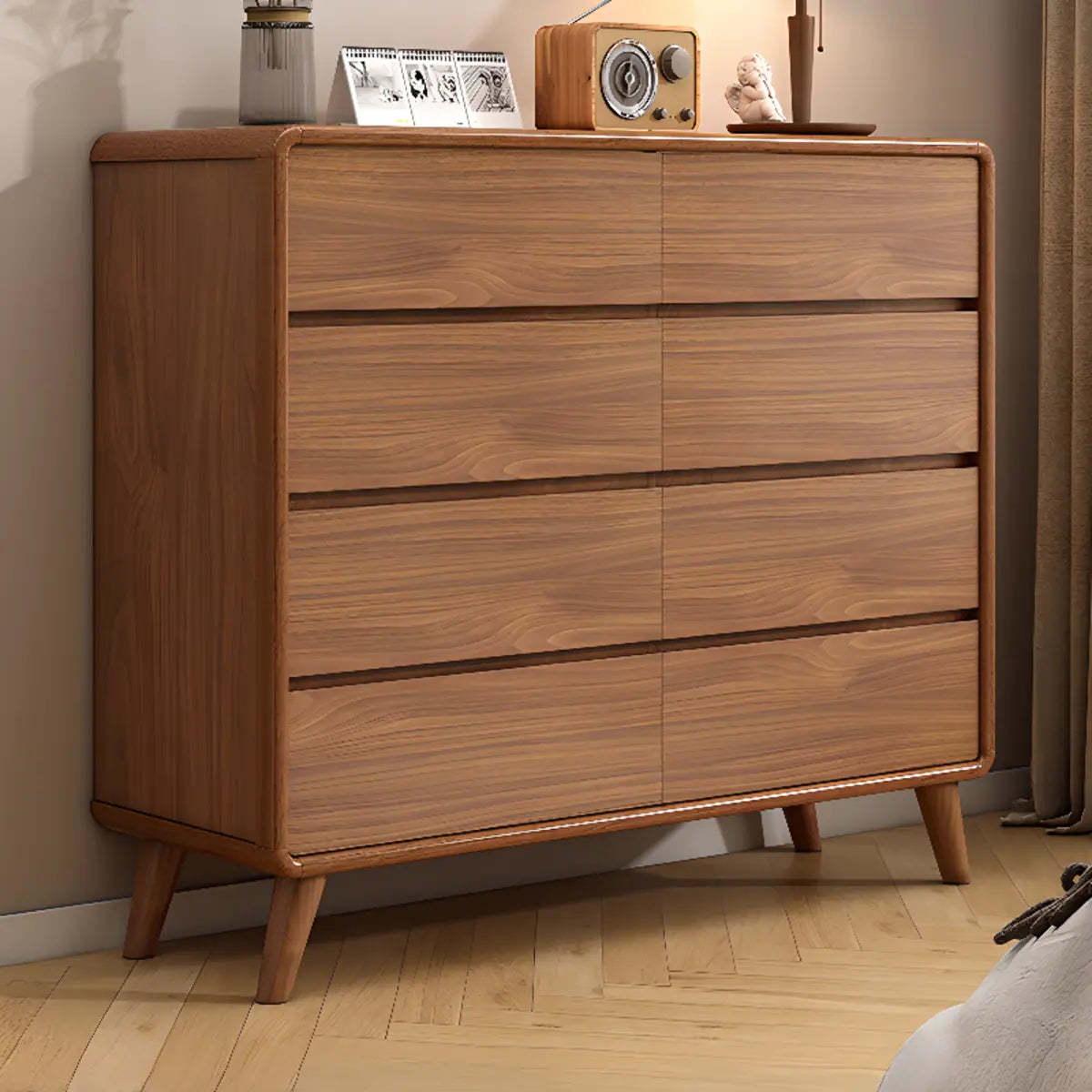 Rectangular Brown Wood Chest with Soft-Close Drawers