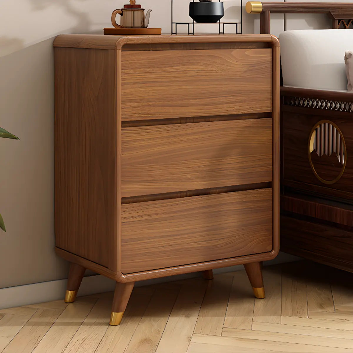 Rectangular Brown Wood Chest with Soft-Close Drawers