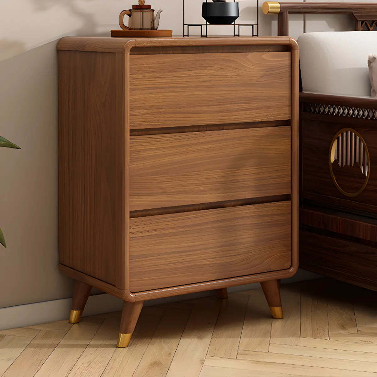 Rectangular Brown Wood Chest with Soft-Close Drawers