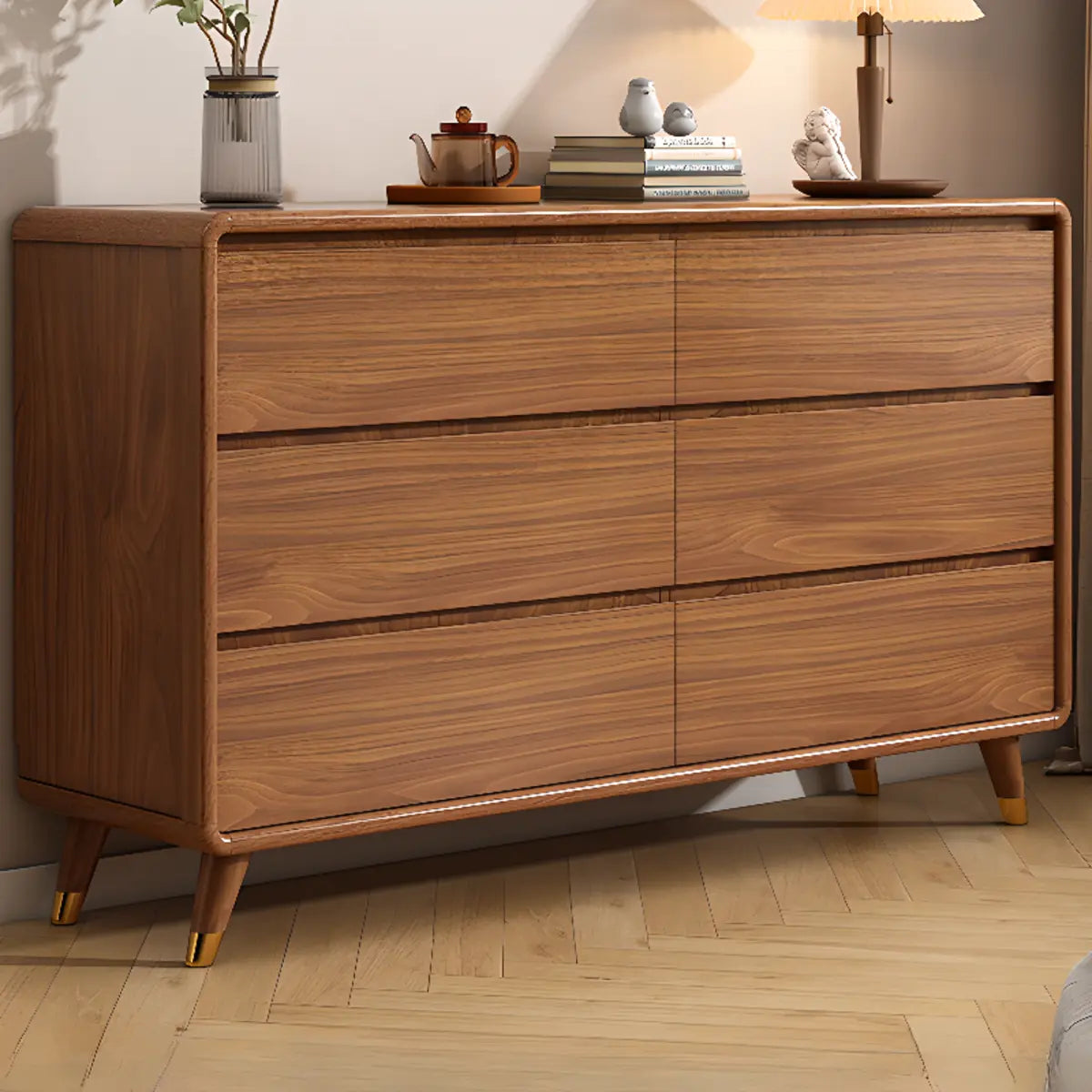 Rectangular Brown Wood Chest with Soft-Close Drawers