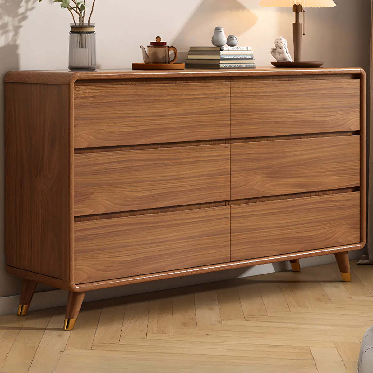 Rectangular Brown Wood Chest with Soft-Close Drawers