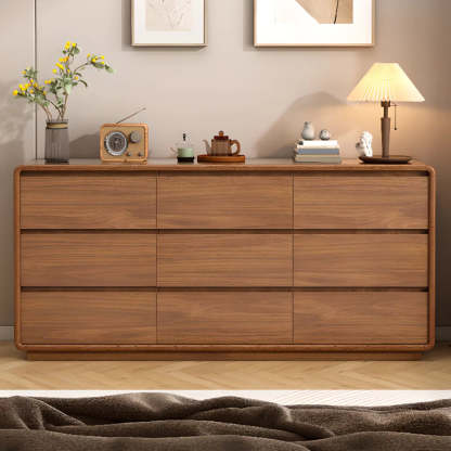 Rectangular Brown Wood Chest with Soft-Close Drawers