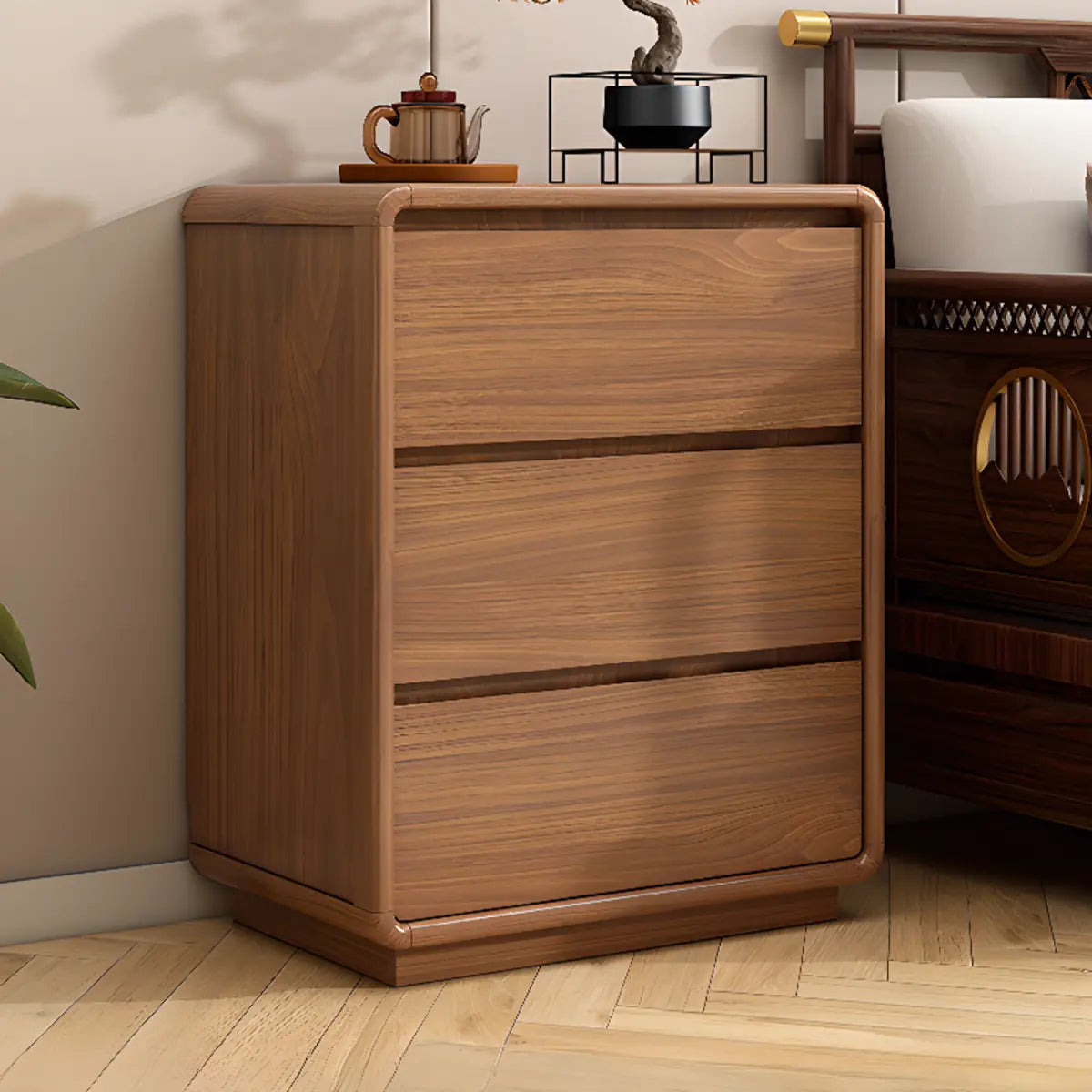 Rectangular Brown Wood Chest with Soft-Close Drawers