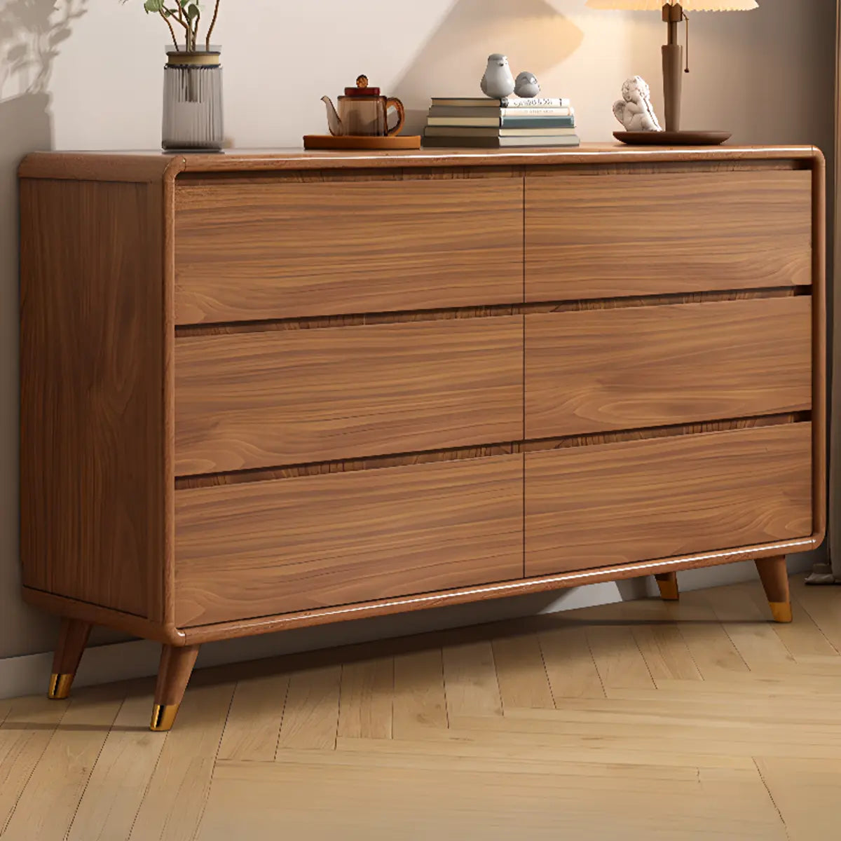 Rectangular Brown Wood Chest with Soft-Close Drawers