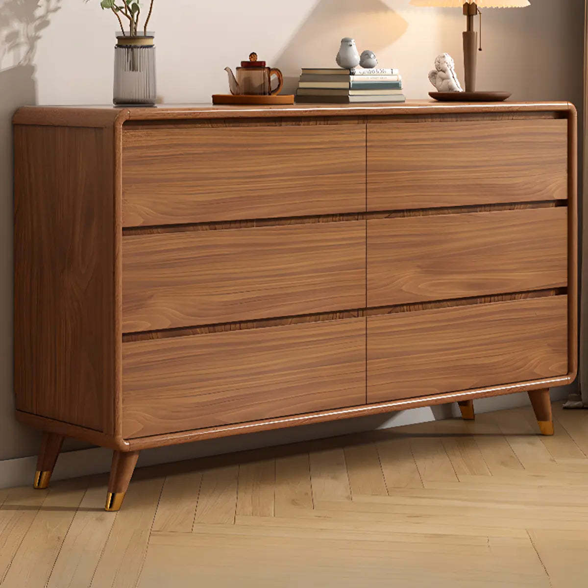 Rectangular Brown Wood Chest with Soft-Close Drawers