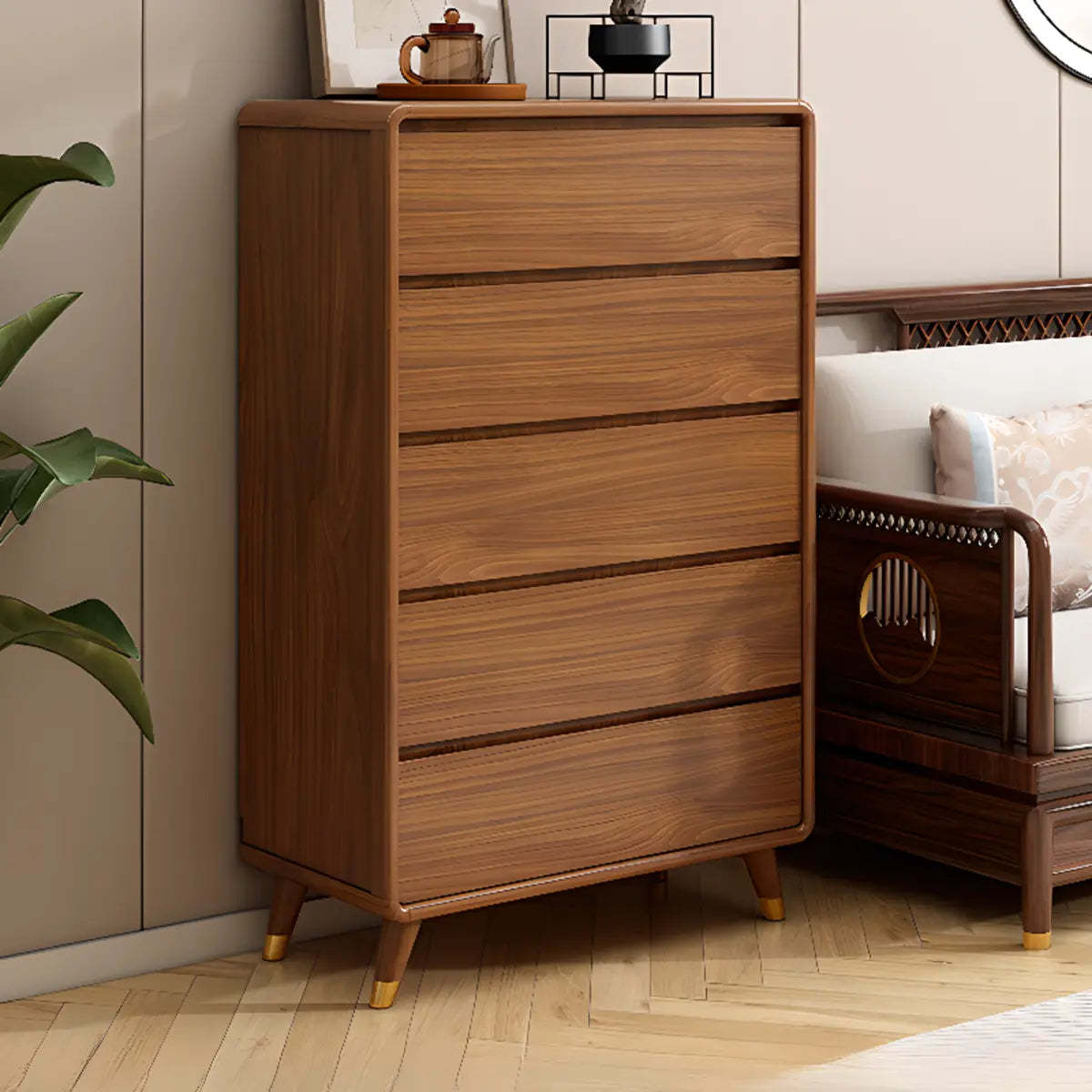 Rectangular Brown Wood Chest with Soft-Close Drawers