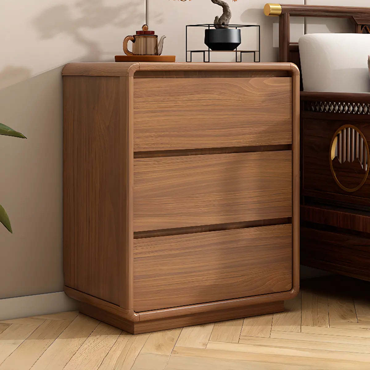 Rectangular Brown Wood Chest with Soft-Close Drawers