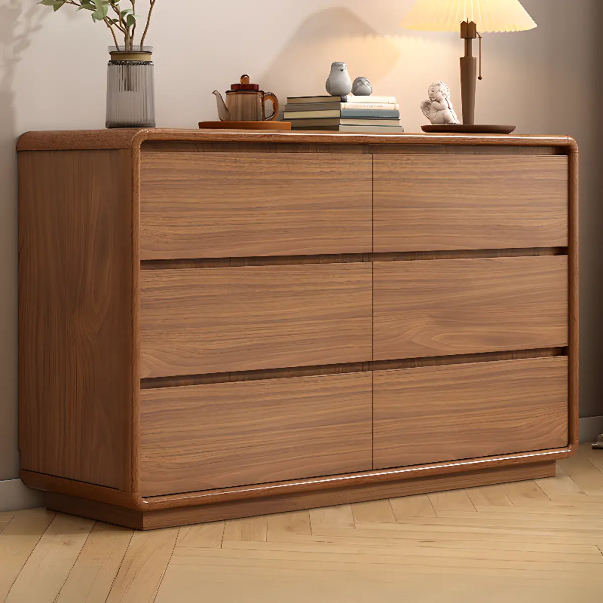 Rectangular Brown Wood Chest with Soft-Close Drawers