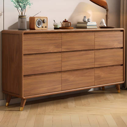 Rectangular Brown Wood Chest with Soft-Close Drawers
