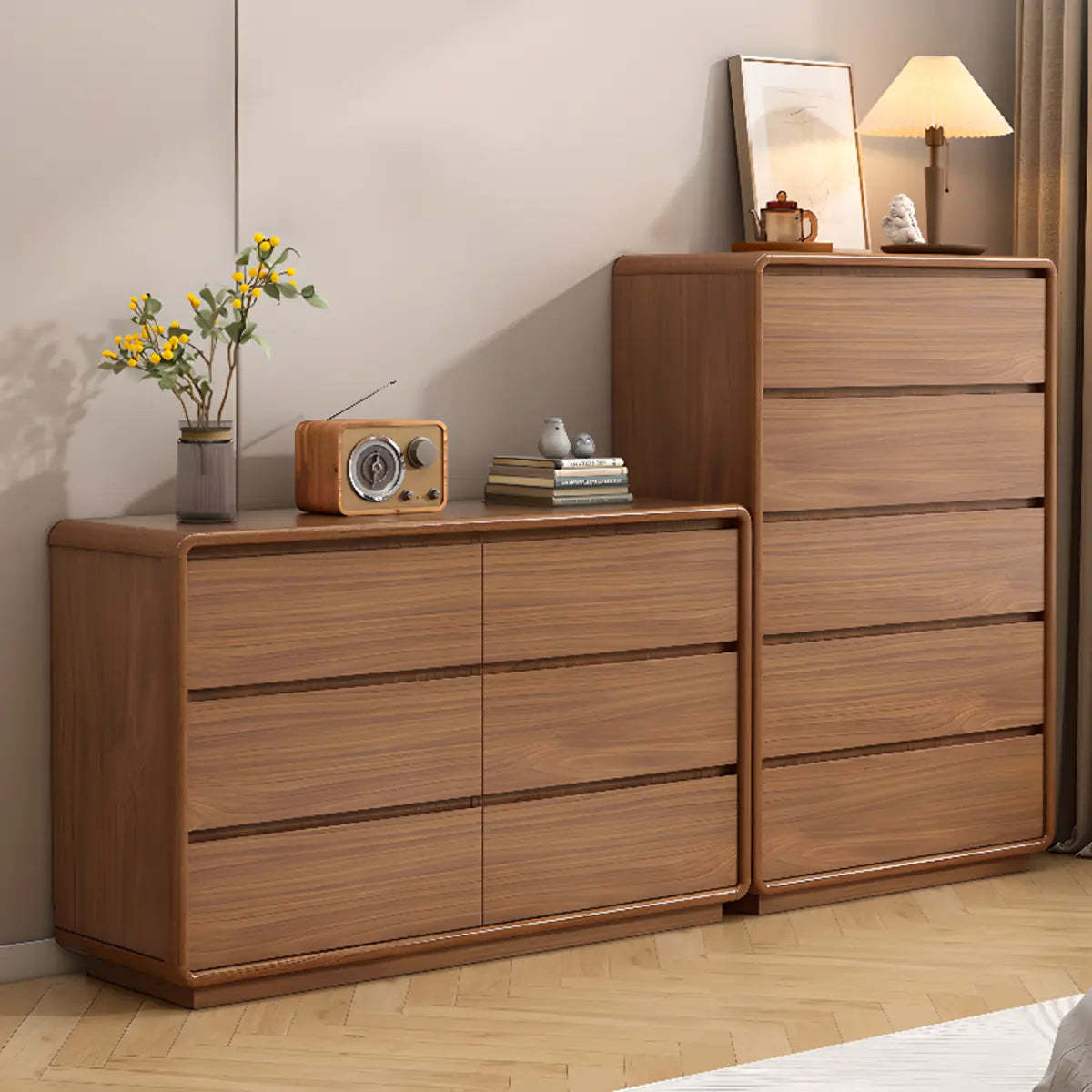 Rectangular Brown Wood Chest with Soft-Close Drawers