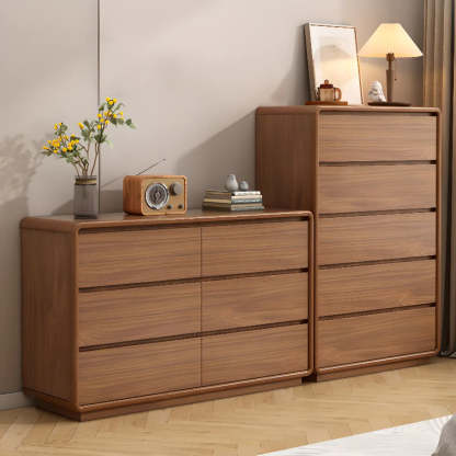 Rectangular Brown Wood Chest with Soft-Close Drawers