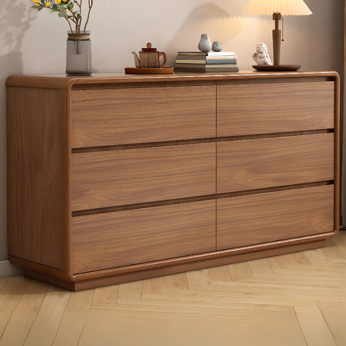 Rectangular Brown Wood Chest with Soft-Close Drawers