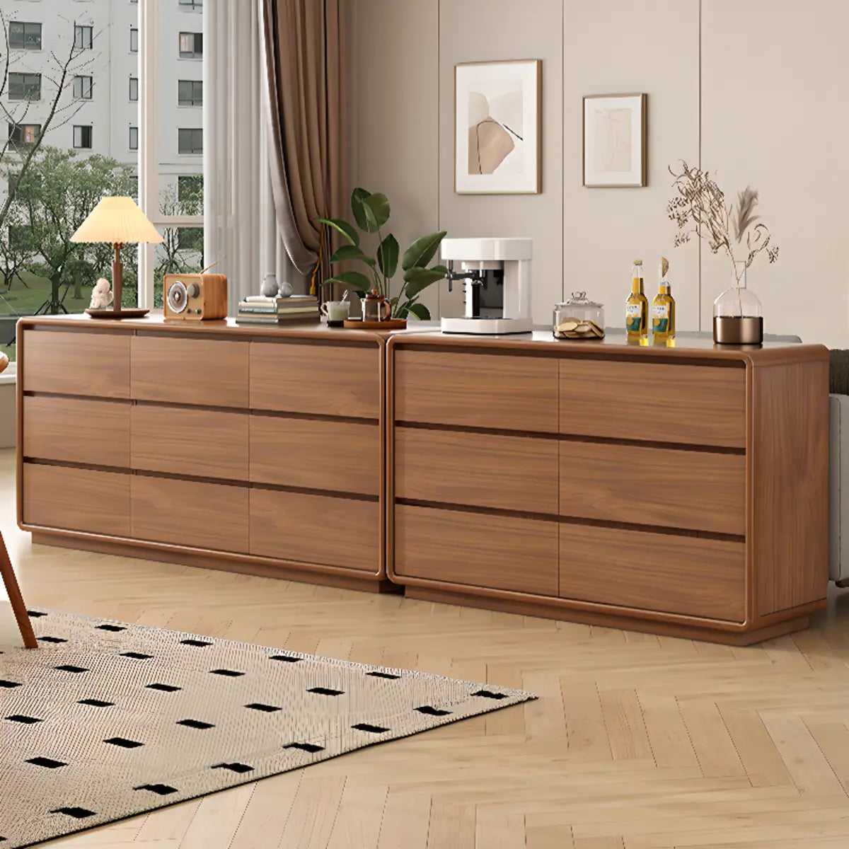 Rectangular Brown Wood Chest with Soft-Close Drawers