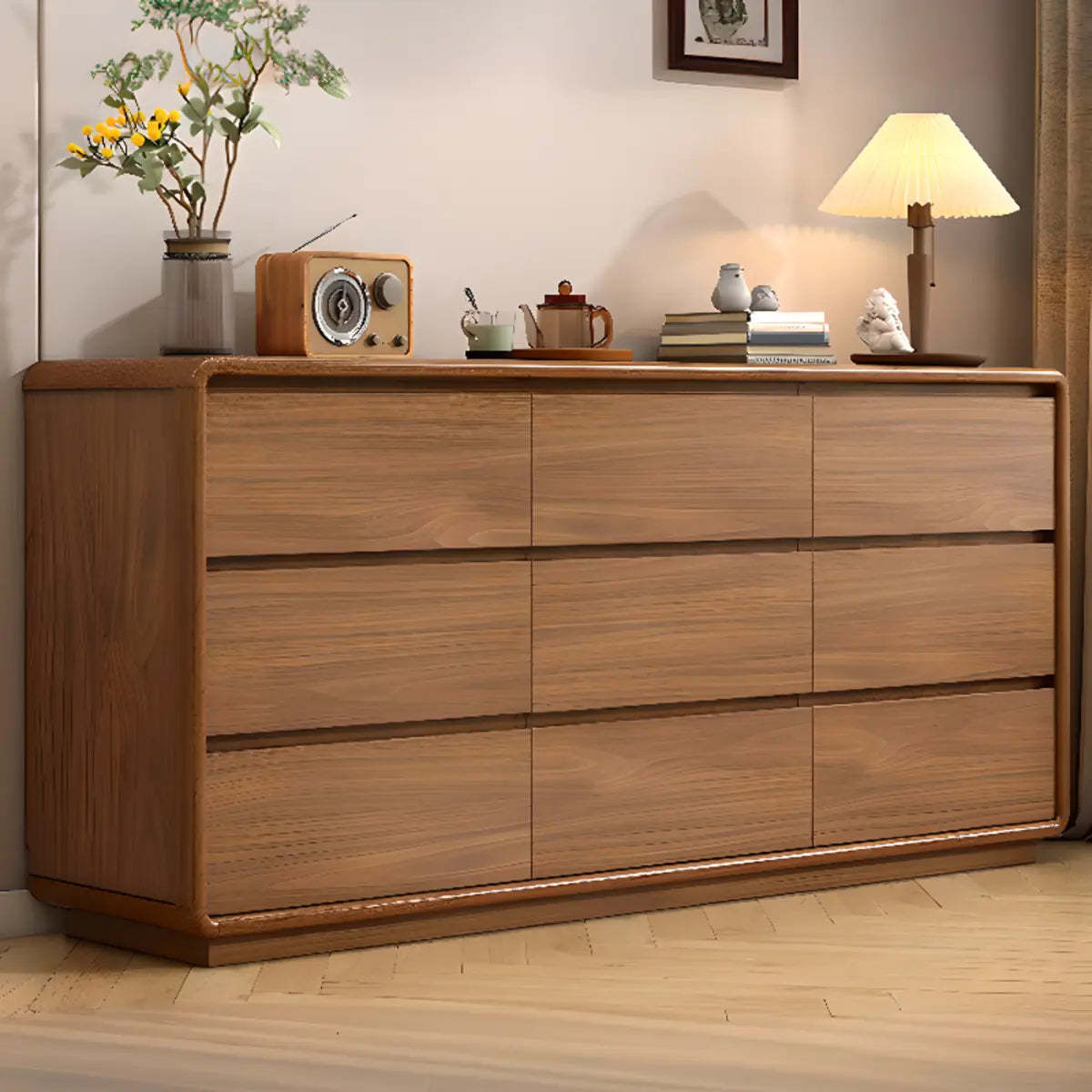 Rectangular Brown Wood Chest with Soft-Close Drawers