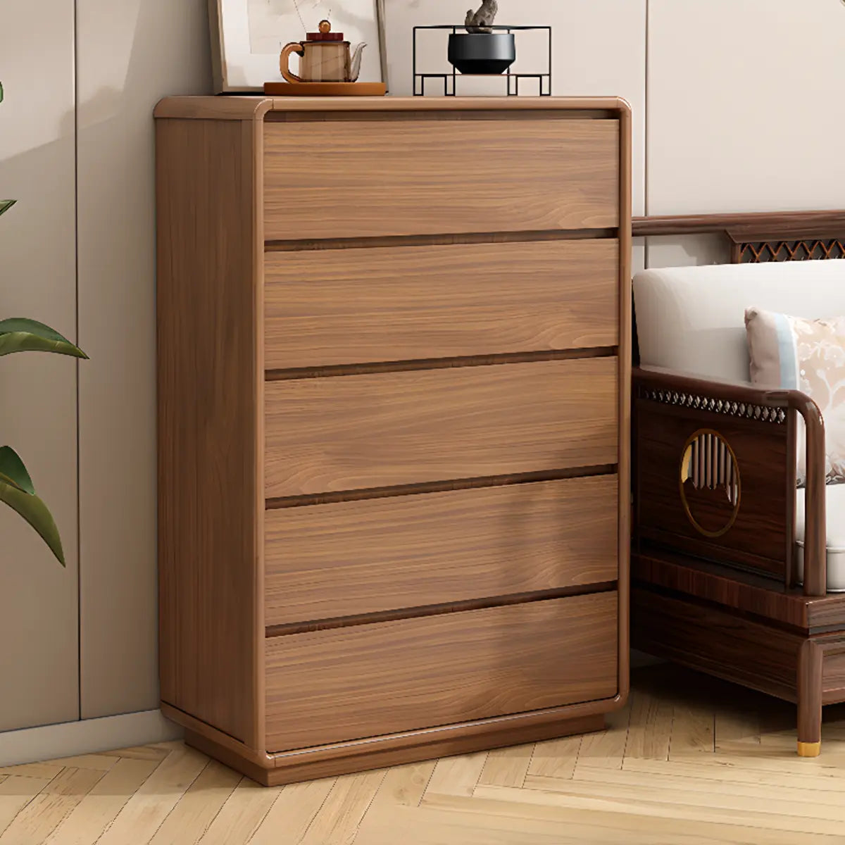 Rectangular Brown Wood Chest with Soft-Close Drawers