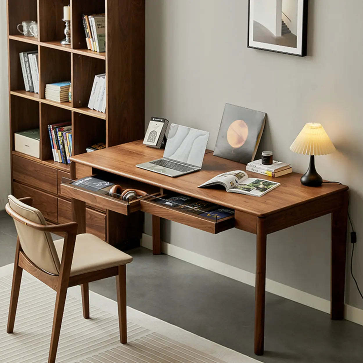 Wooden Butcher Block Rectangular Drawer Writing Desk — Nut-Brown / Table Only