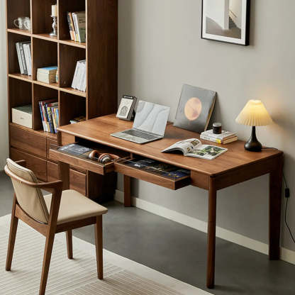 Wooden Butcher Block Rectangular Drawer Writing Desk — Nut-Brown / Table Only