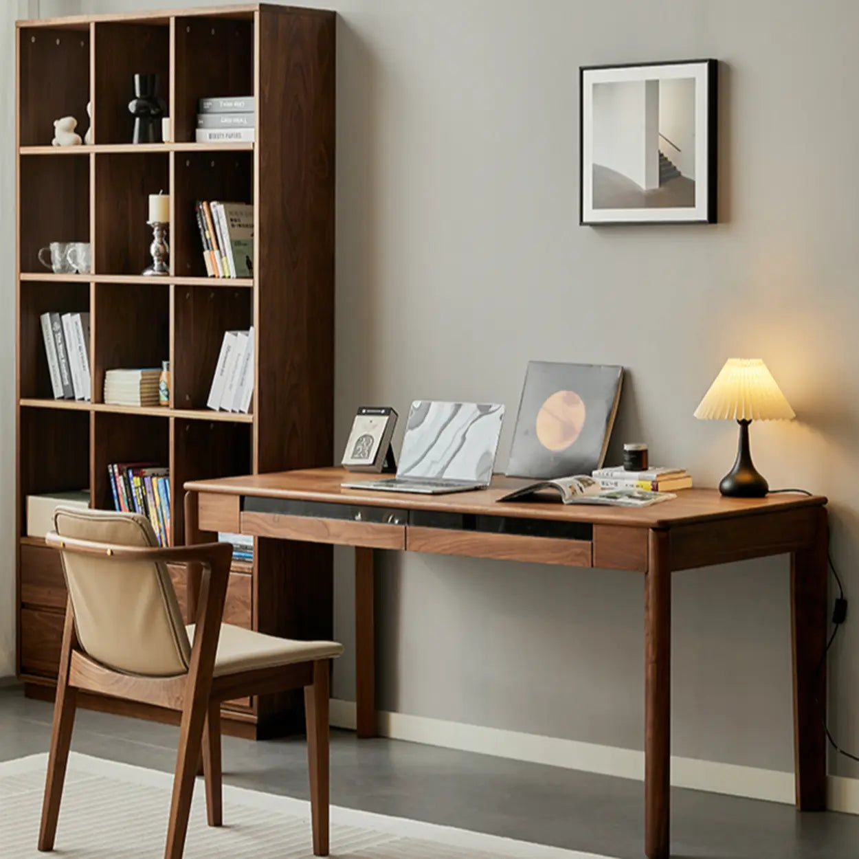 Wooden Butcher Block Rectangular Drawer Writing Desk — Natural / Table Only