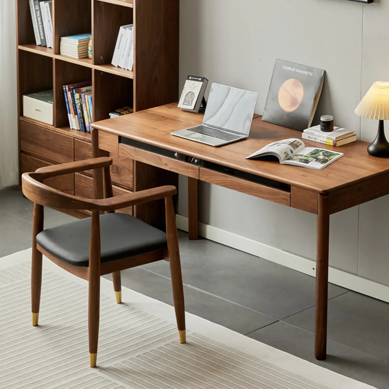 Wooden Butcher Block Rectangular Drawer Writing Desk — Natural / Table Only