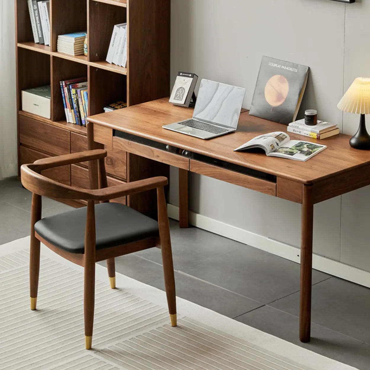 Wooden Butcher Block Rectangular Drawer Writing Desk — Natural / Table Only