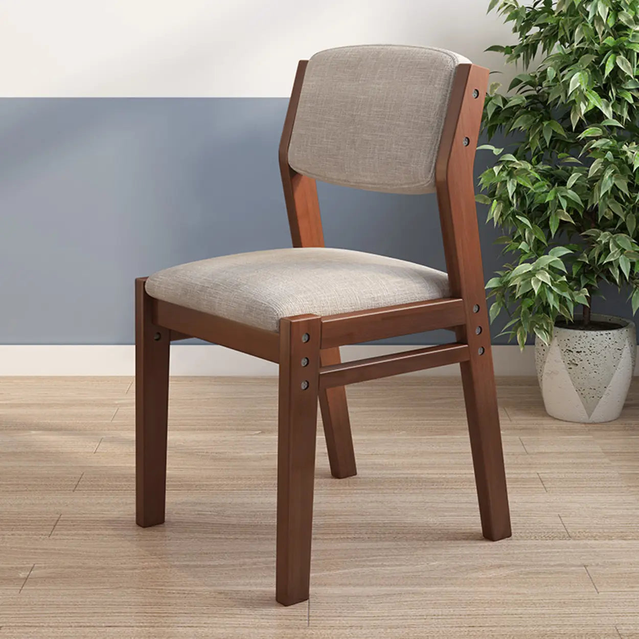 Cotton-Seat Low-Back Wood Dining Chair — White / Armless
