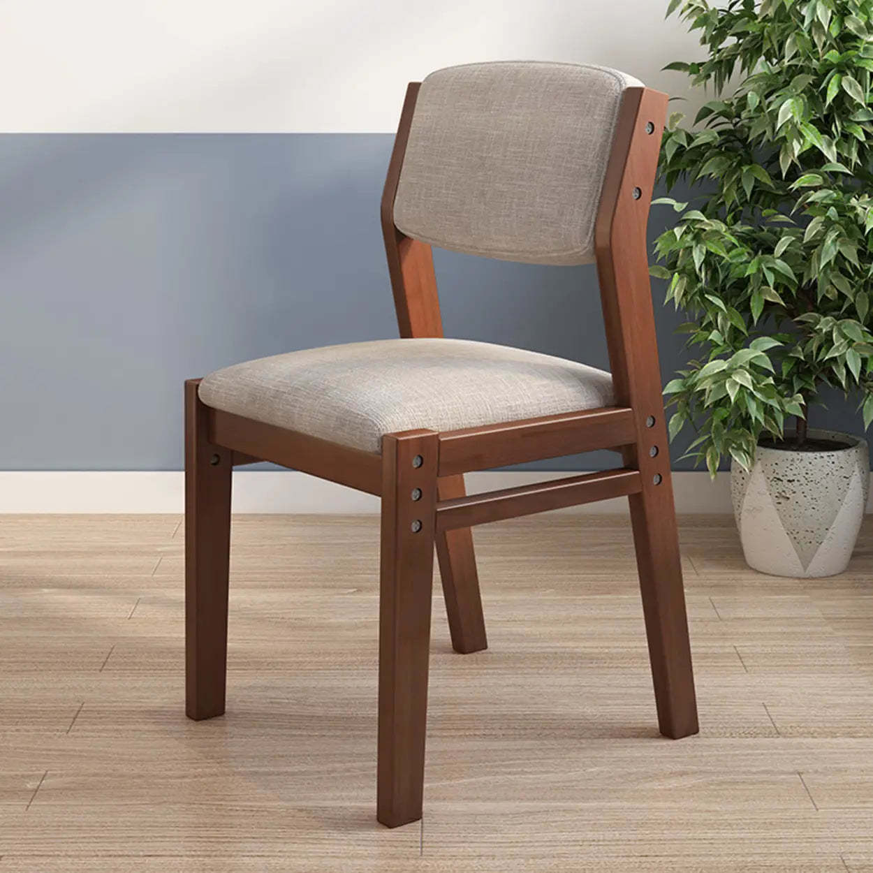 Cotton-Seat Low-Back Wood Dining Chair — White / Armless